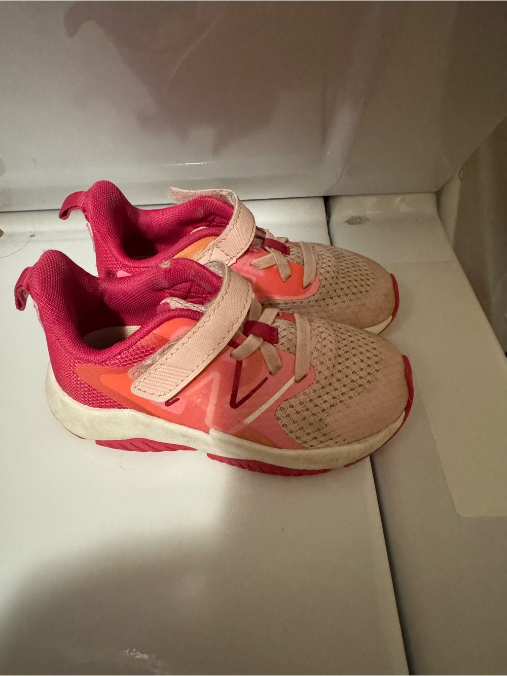 New Balance Pink and Coral Kids Hook-and-Loop Sneakers